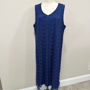 ISAAC MIZRAHI Blue Lace V-Neck Tank Dress Size XL